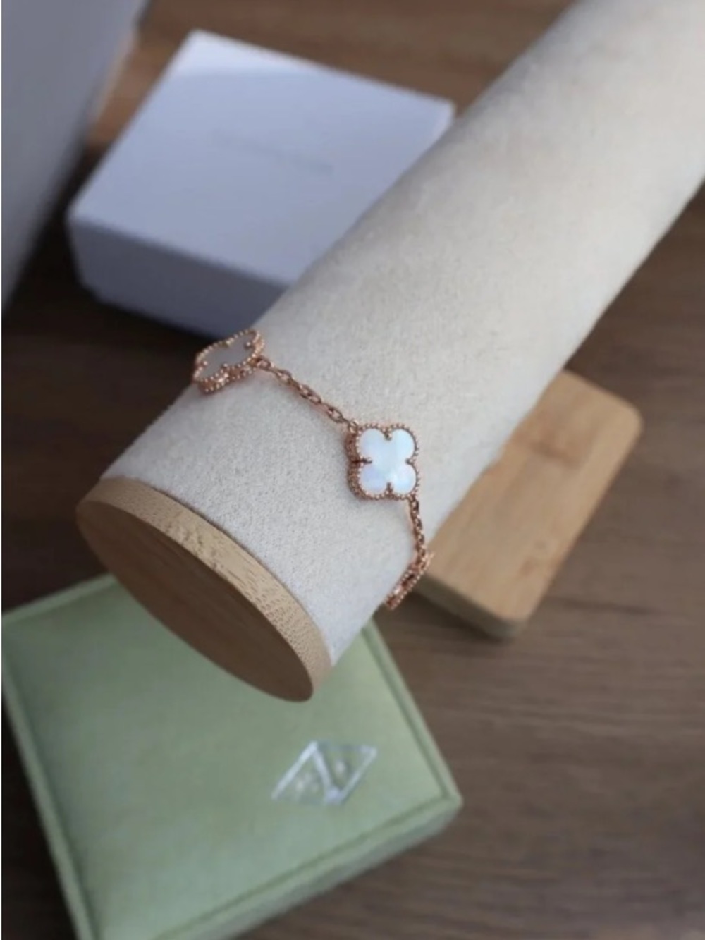 Rose Gold Clover Bracelet with White Mother-of-Pearl Accents